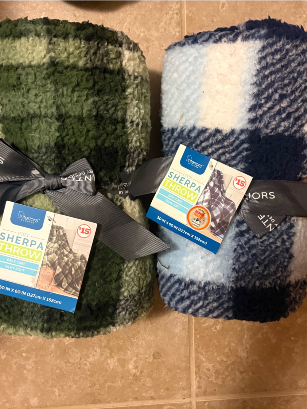 Home Interiors Green and Blue Plaid Sherpa Throws